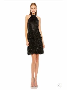 Mac Duggal Women's High Neck A-Line Ruffle Sequin Mini Dress size 2 NEW